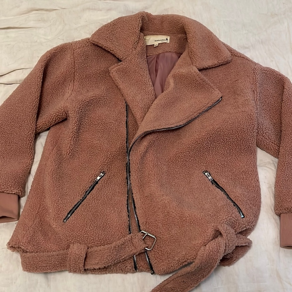 Dusty Rose Teddy Bomber Moto Jacket